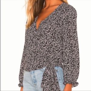1 State black floral wrap top size medium